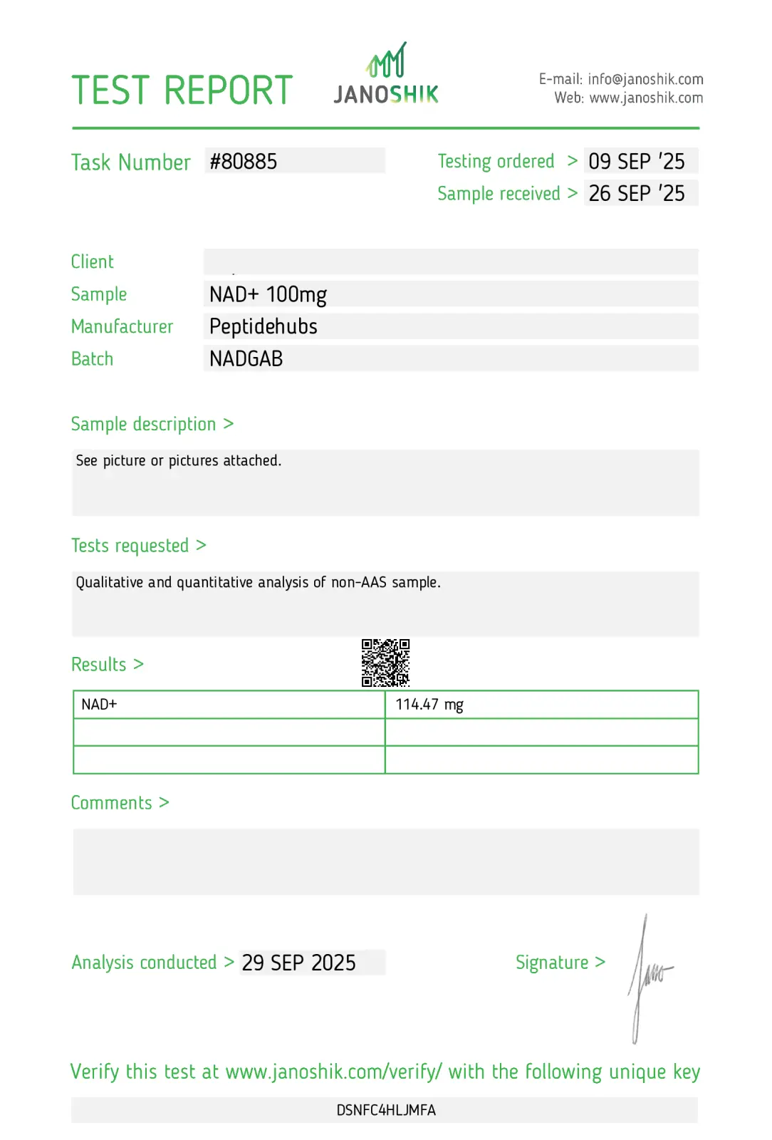 NAD+ 100mg Peptide lab tested