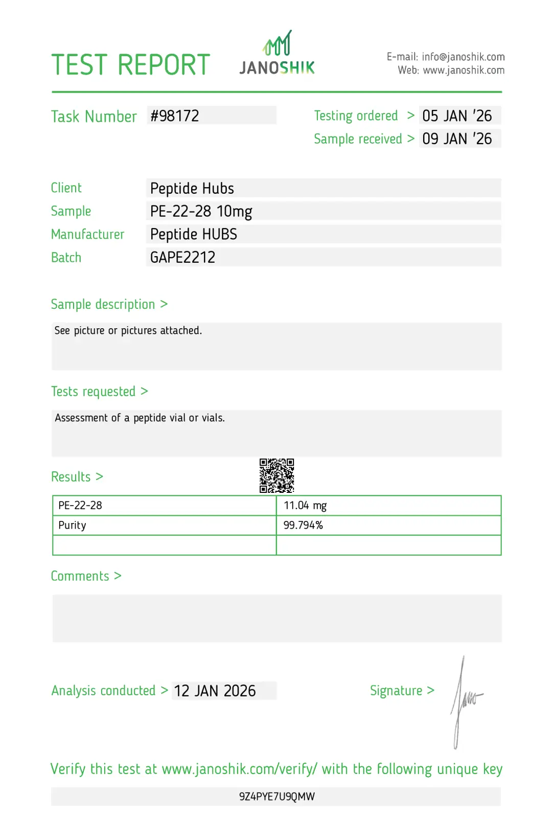 Peptide Hubs PE-22-28 10mg lab tested