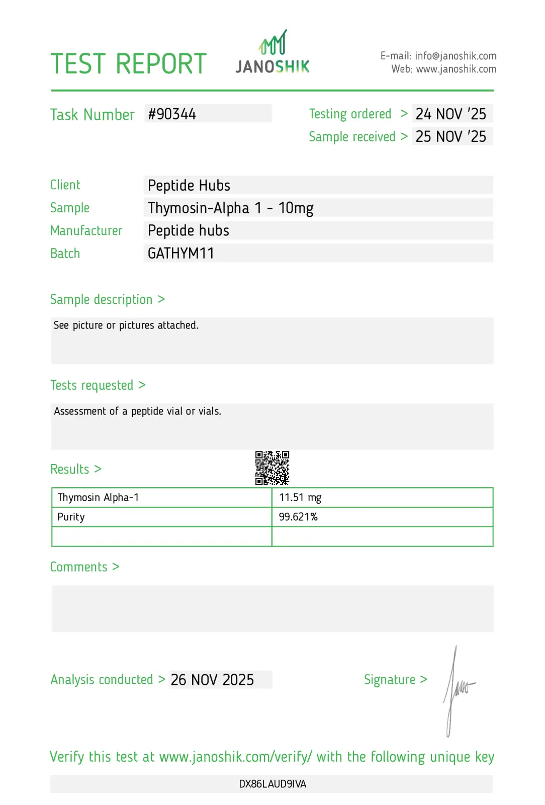 Thymosin Alpha-1 10mg lab tested